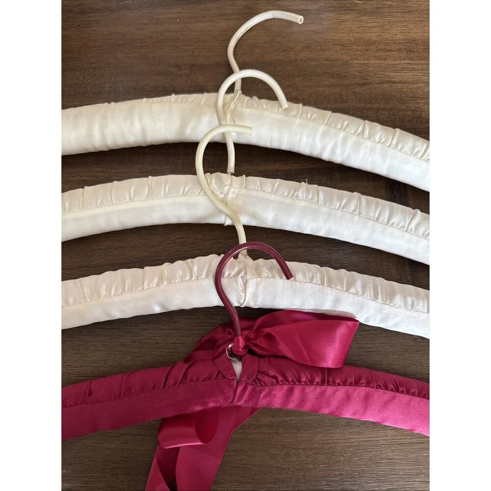 Vintage Padded Satin Silk Lingerie Hangers Set Of 4 Cream / Burgundy